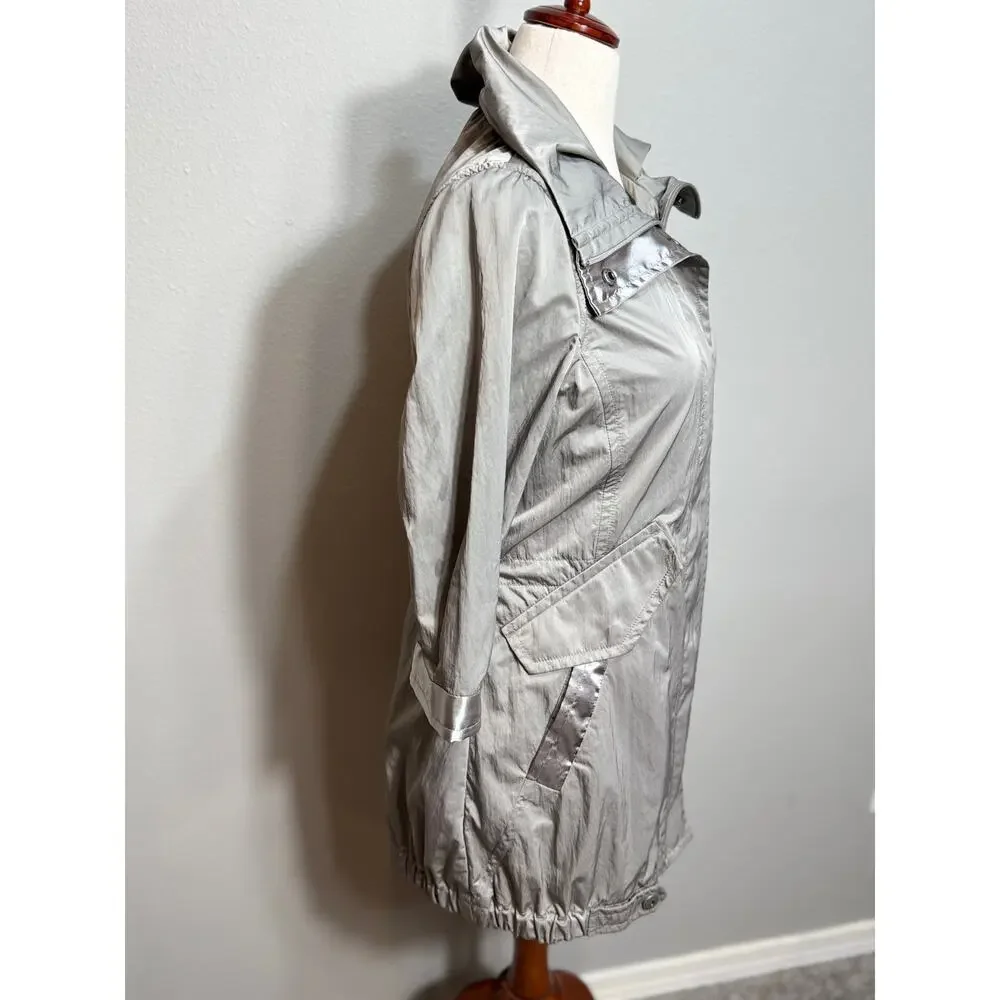 Chico's Zenergy jacket 3/4 sleeve zip collar pockets silver gray long Sz 0 US S